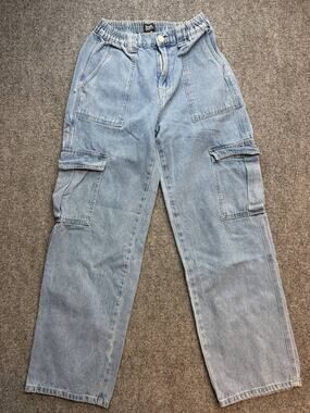 Y2K Simple Society Womens Size 7 W28 Baggy Cargo Jeans Elastic Waist